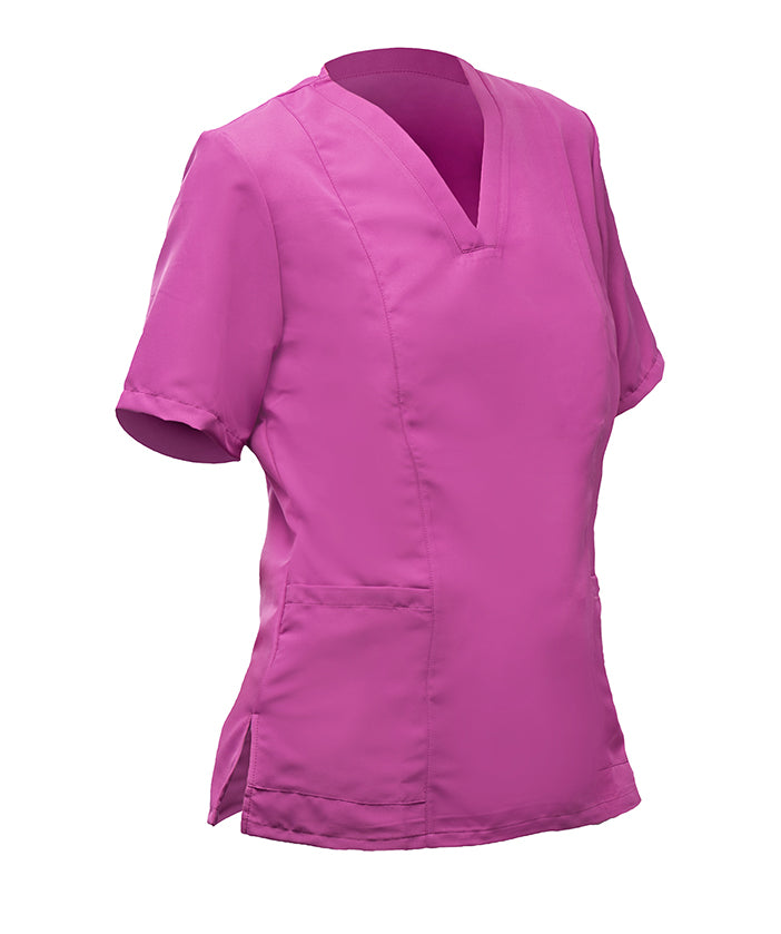 Women's fuchsia short-sleeved jacket with V-neck and pockets, XS