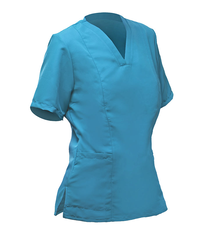 Women's turquoise short-sleeved jacket, V-neck, pockets, M