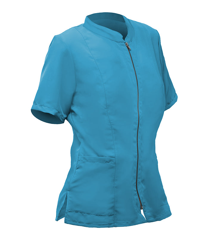 Women's turquoise short-sleeved jacket with zip pockets XXL