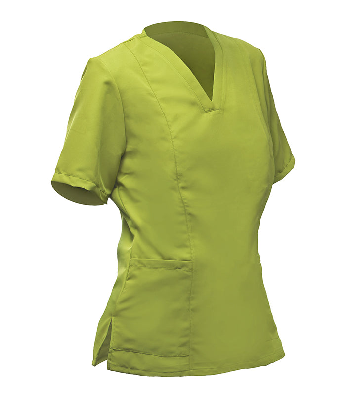 Women's lime green short-sleeved jacket, V-neck, pockets, size S