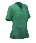 Women's dark green short-sleeved jacket, V-neck, pockets, XL