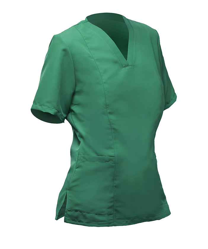 Women's dark green short-sleeved jacket, V-neck, pockets, XL