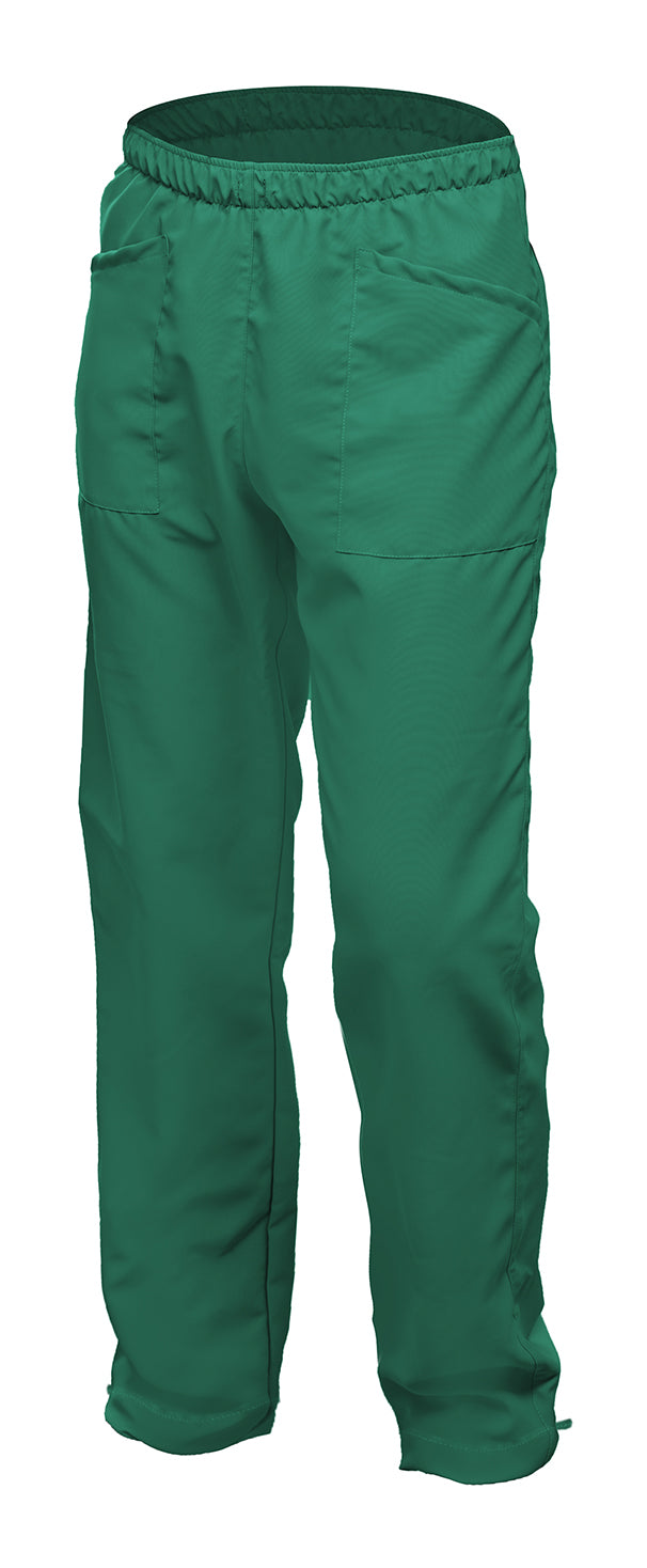 Unisex dark green trousers with elasticated pockets, size L
