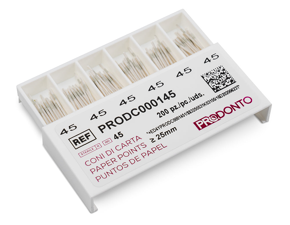 PUNTAS PAPEL PRODONTO esteril 25mm nº 45 200 ud
